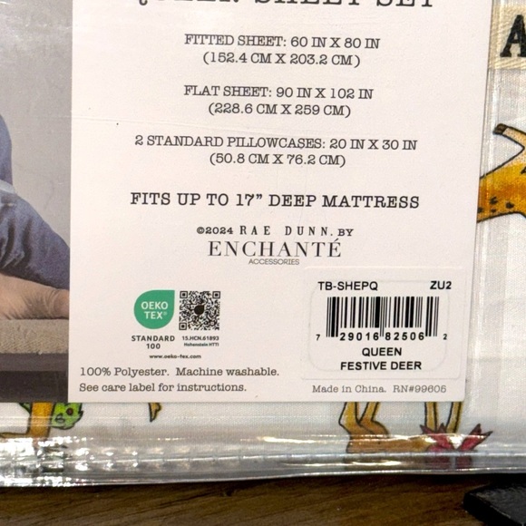 NWT Rae Dunn Queen Bedding Sheet Set Christmas Seasonal Holiday Festive Reindeer - Picture 7 of 9